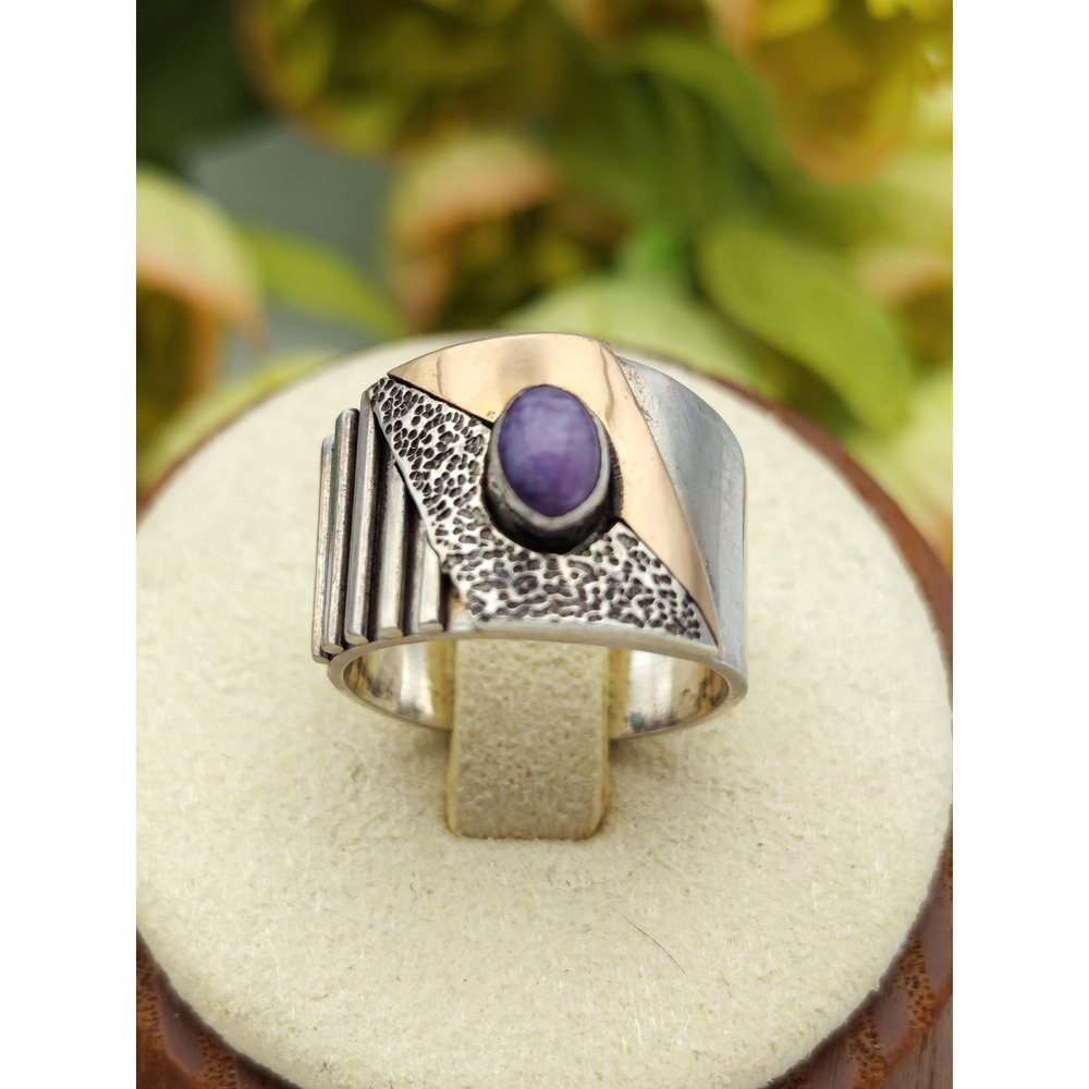 Charoite Artisan Handmade Ring Womens Size 5 Silver 18K Gold Boho Mixed Metal